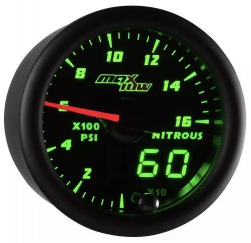 52mm black &amp; green maxtow 1,600 psi nitrous pressure nos gauge