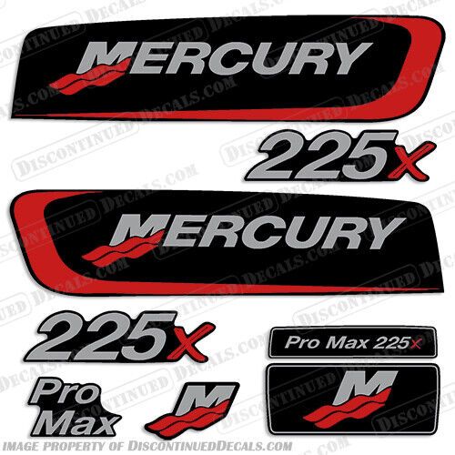 Fits mercury 225x promax alien cowl outboard decal - custom silver/red 3.0 liter