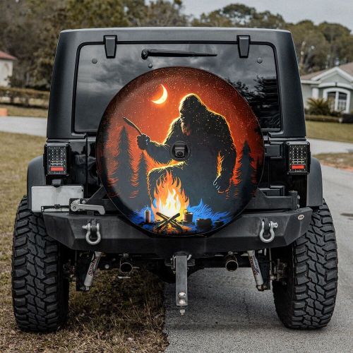 Bigfoot sasquatch yeti spare tire cover with or without camera hole, moon mounta