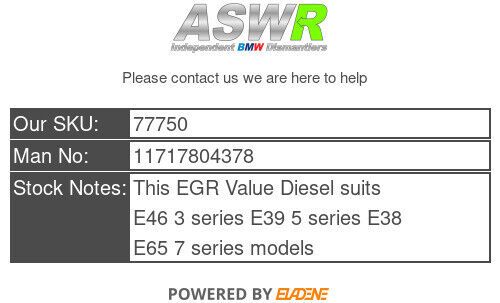 Bmw egr value diesel e46 e39 e38 e65 3 5 7 series 11717804378