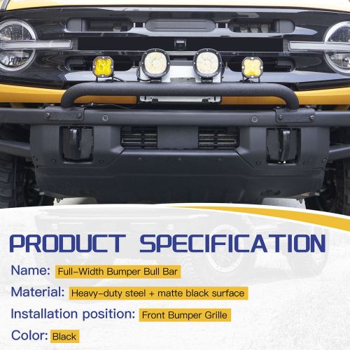 Black bull bar bumper brush guard for ford bronco 2021-2023+2x 3&#034; led combo pods