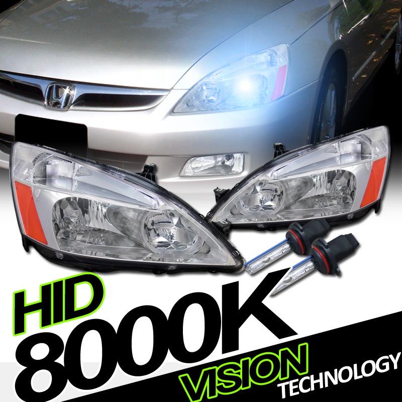 9006 8000k xenon hid 03-07 honda accord cm 2d/4d chrome headlights assembly pair