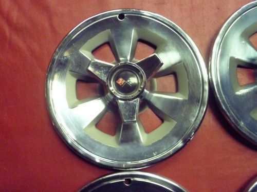 Vintage 1965 chevy corvette 15&#034; three bar spinner hubcaps wheel covers