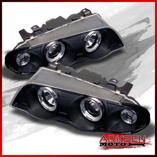 99-01 bmw e46 3-series 4 door black dual halo projector headlights lamp pair set