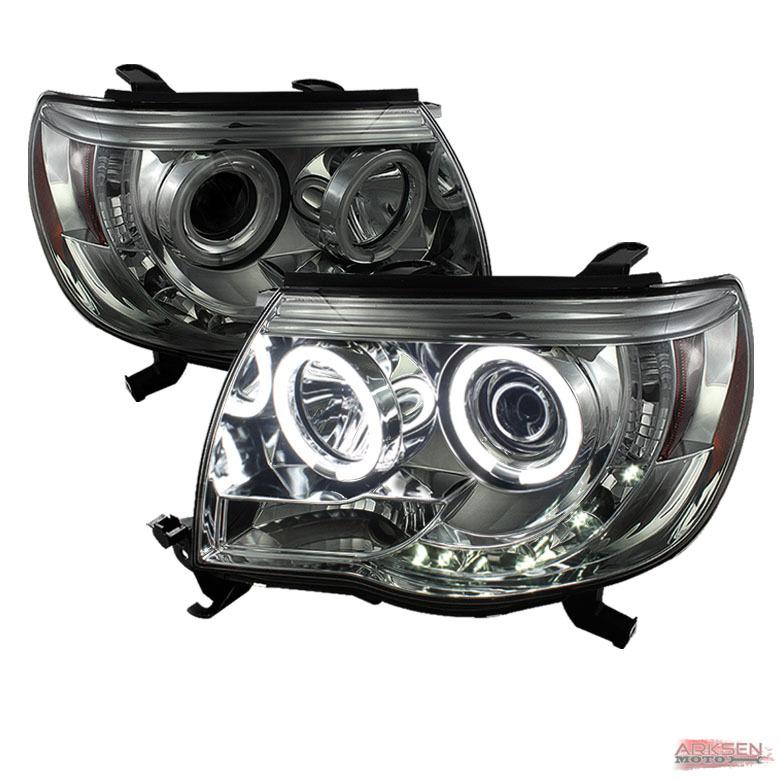 Smoked 05-11 toyota tacoma ccfl halo led projector headlights smoke lamp pair