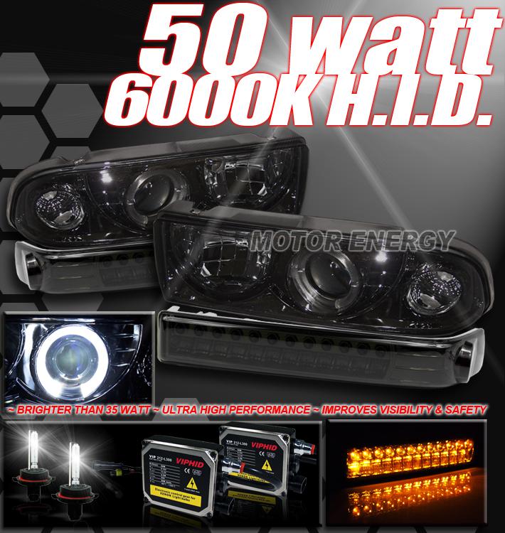 1998-2004 blazer s10 halo projector head lights+led bumper signal+50w hid smoke