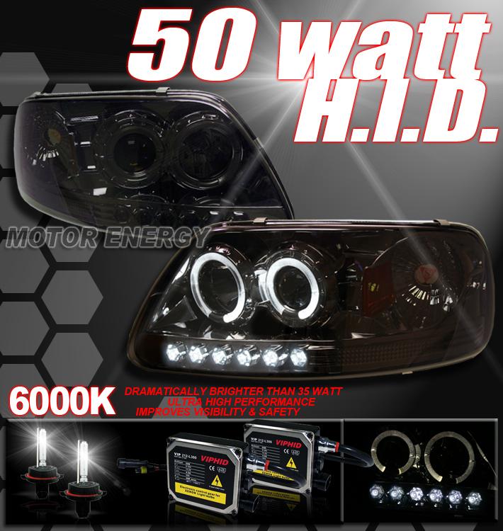 1997-2003 f-150/1997-2002 expedition halo led smoke projector headlights+50w hid