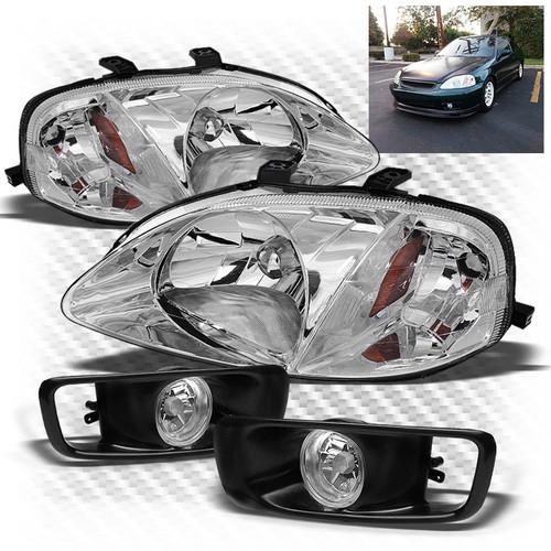 99-00 honda civic amber replacement headlights+bumper fog lights pair set combo