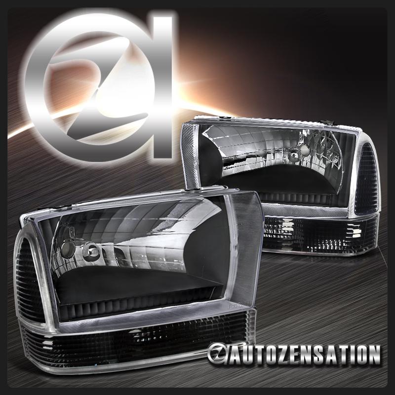 99-04 f250 f350 f450 super duty black crystal headlights & corner signal lamps