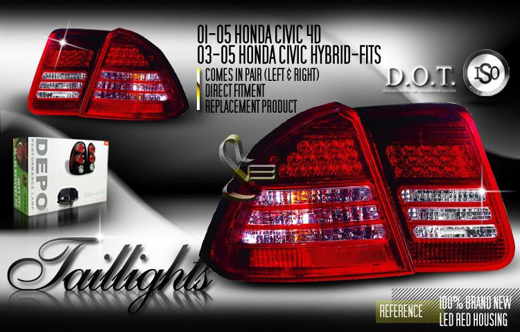 Depo pair euro red clear altezza tail lights w/ led 01-05 02 03 04 honda civic