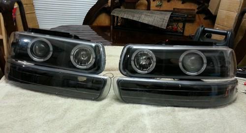 1999-2002 silverado suburban tahoe halo led projector head lights+bumper black