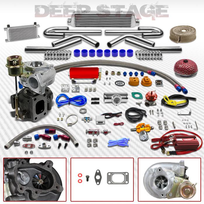 T25/t28 16pc turbo kit w/intercooler+blow off valve+boost controller+heat wrap