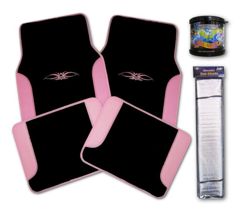 6 pc vinyl carpet two-tone pink black car truck new logo floor mats and more #2