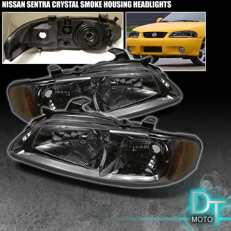 Smoked 00-03 sentra jdm crystal headlights lights lamps left+right smoke