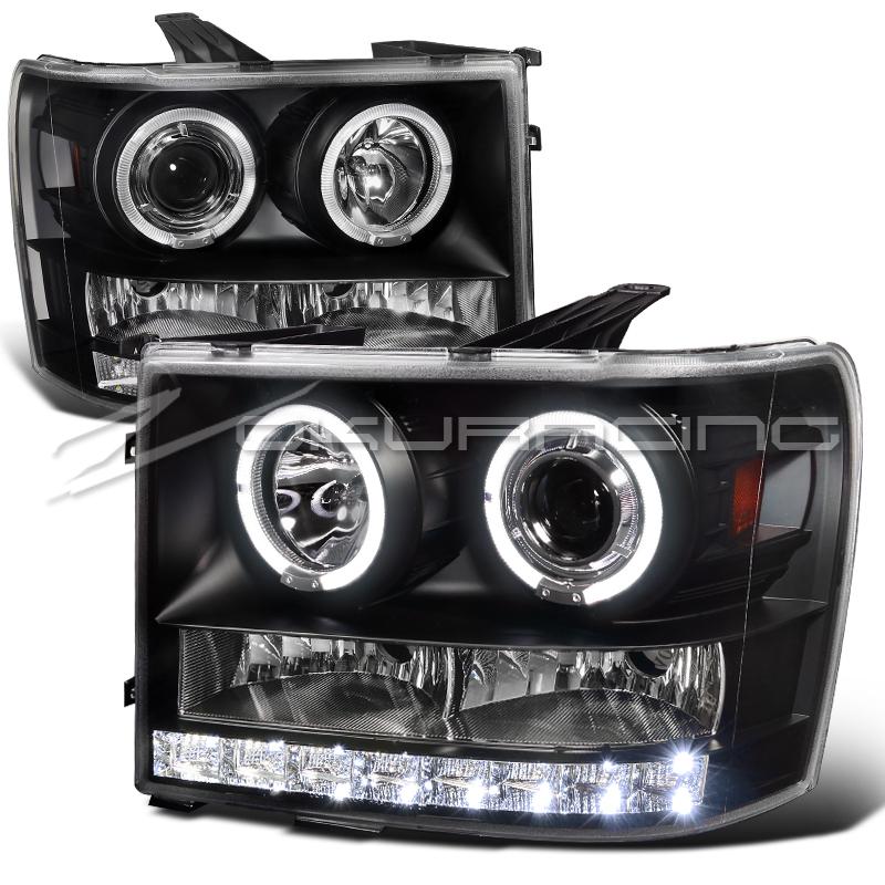 Black 2007-2013 gmc sierra 1500/2500hd/3500hd led projector headlights