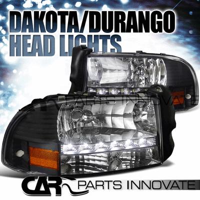 97-04 dodge dakota durango crystal black smd led daytime drl headlights