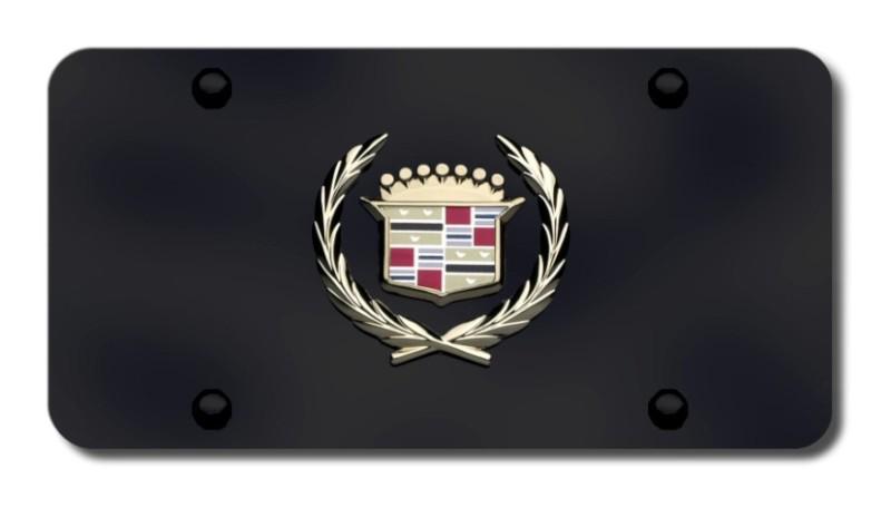 Cadillac logo gold on black license plate made in usa genuine