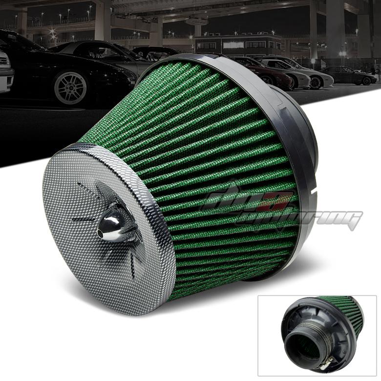 3" green cold air/short ram intake/turbocharger racing carbon spiral look filter