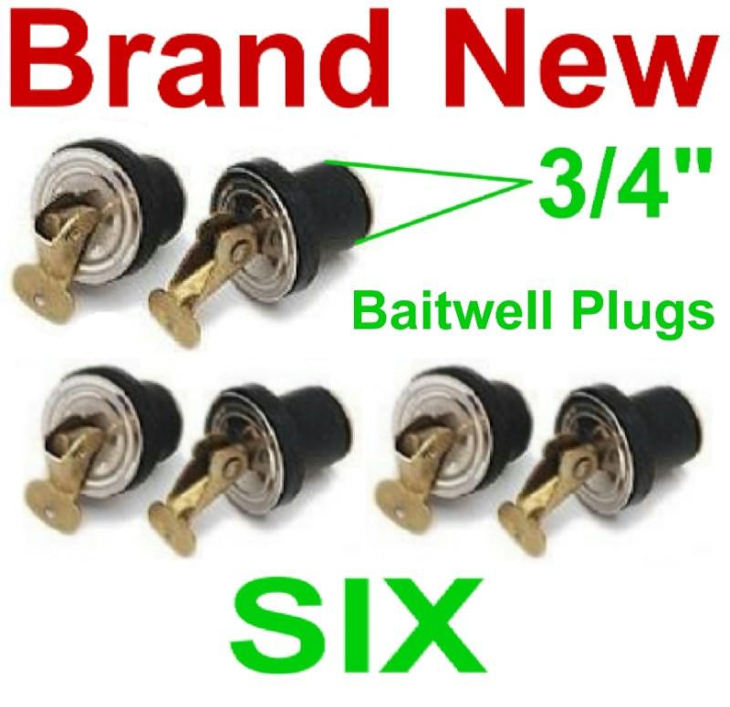 6 new 3/4" boat baitwell/livewell drain plugs,.75 inch