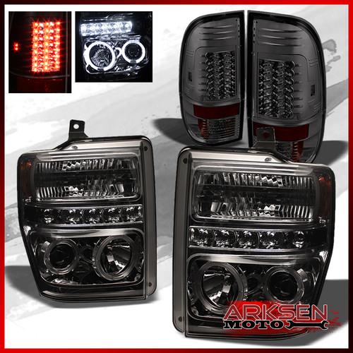 08-10 f-series superduty halo projector led headlights+led smoked g2 tail lights