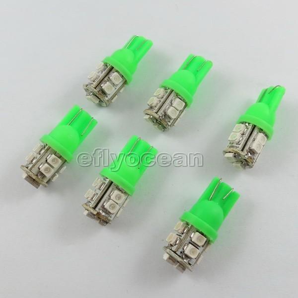 6x t10 wedge 10 smd 3528 led w5w 194 168 501 2825 side green light lamp bulb