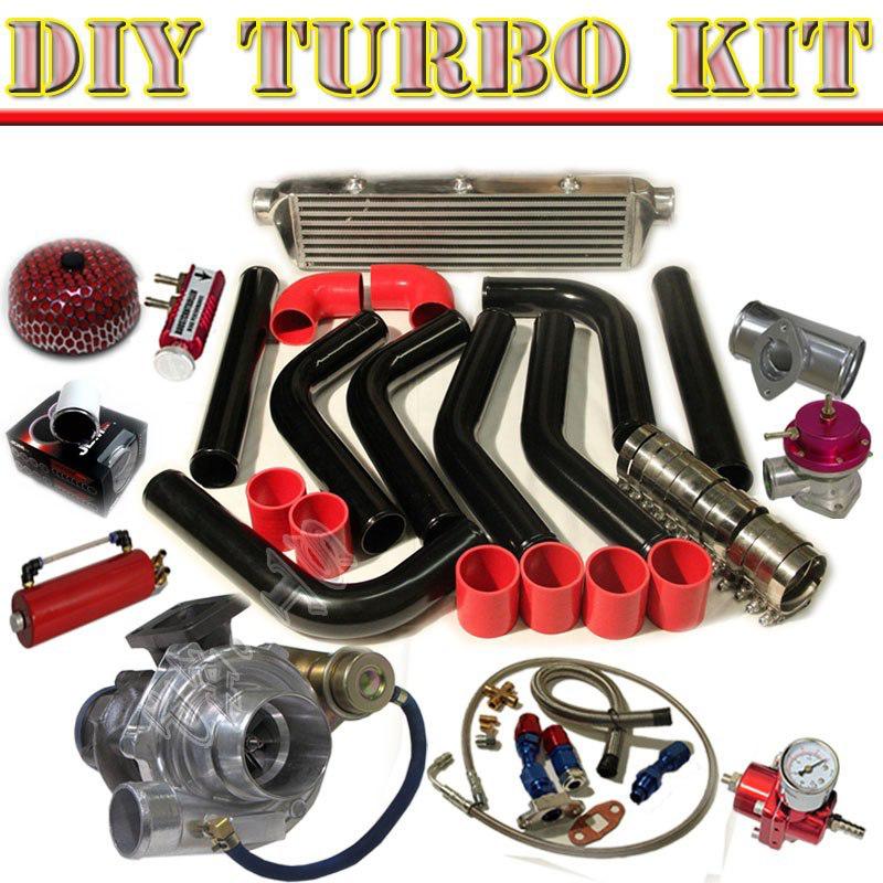 T3/t4 t04e v-band turbo+27" intercooler+2.5" piping kit+bov type-s+gauge blk/red