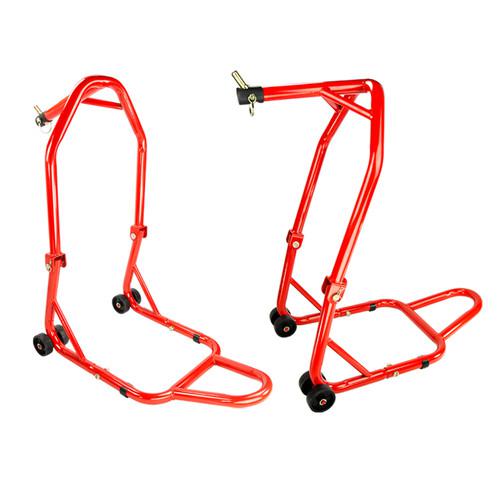 Motorcycle stand triple tree front center lift headlift under fairing & pin red