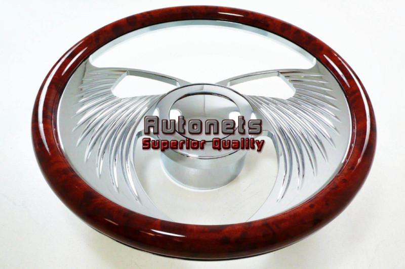 Wood veneer angel wings gm chevy buick aluminum steering wheel horn button