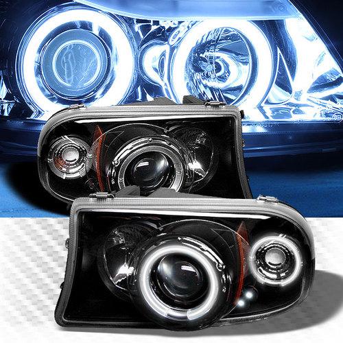 Ccfl halo led 97-04 dodge dakota projector headlights black head lights lamp set