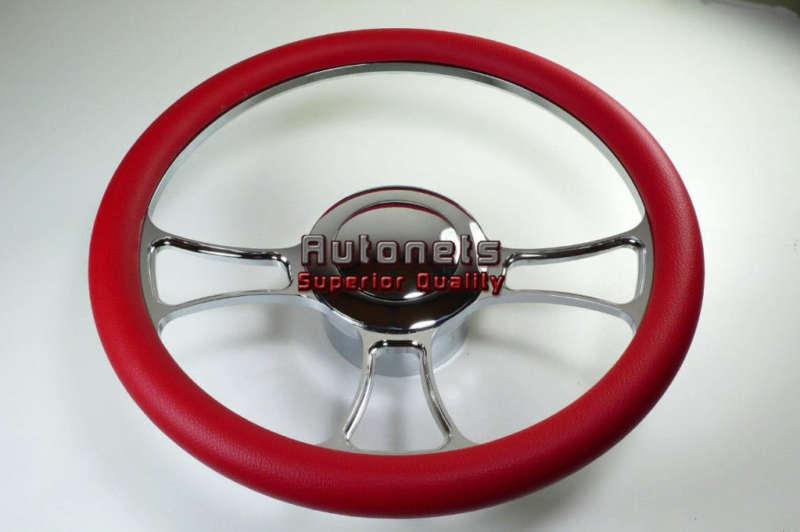 Red leather trinity camaro impala hot rod steering wheel aluminum horn adapter