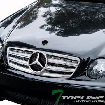 Chrome amg style front grill grille w/b hood emblem 2001-2007 benz w203 c-class