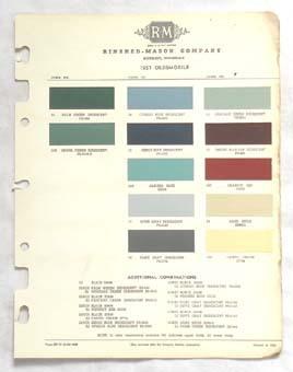 1951  oldsmobile r-m  color paint chip chart all models original 