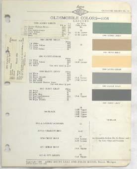 1950  oldsmobile acme   color paint chip chart all models original 