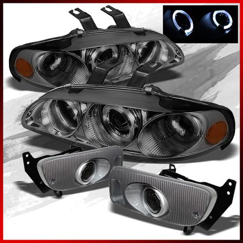 92-95 honda civic 2/3 door smoked projector headlights+fog lights pair combo set