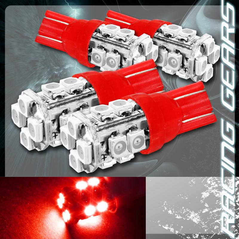 4x red smd 12 led 12v t10 wedge light bulb interior license plate / side marker