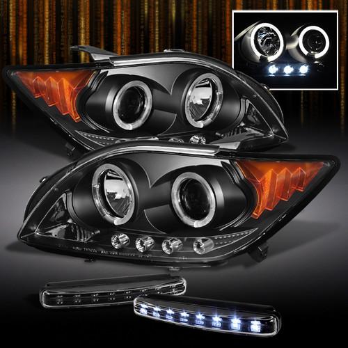 08-10 scion tc black dual halo led projector headlight + drl led running lamps