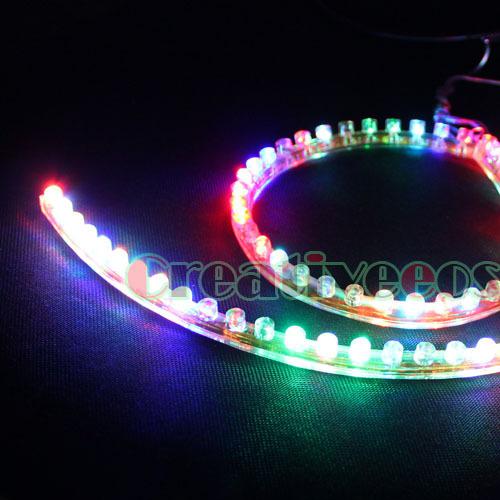 2x pvc 48cm 48leds 12v car waterproof flexible 7color led strip grille light