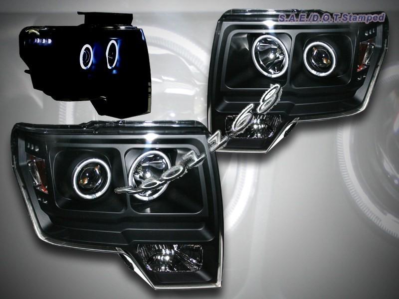 2009-2011 ford f-150 ccfl twin halo led black projector headlights 