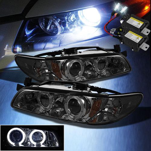 Slim 6000k xenon hid kit+smoked 97-03 grand prix 2 halo projector headlights set