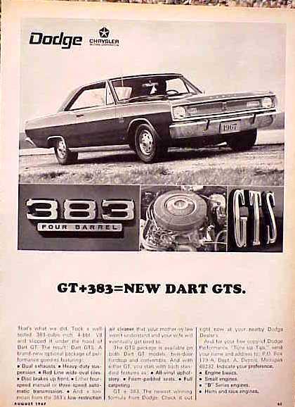 1967 dodge dart gts 383 original old ad   c my store 4more ads too 5+= free ship