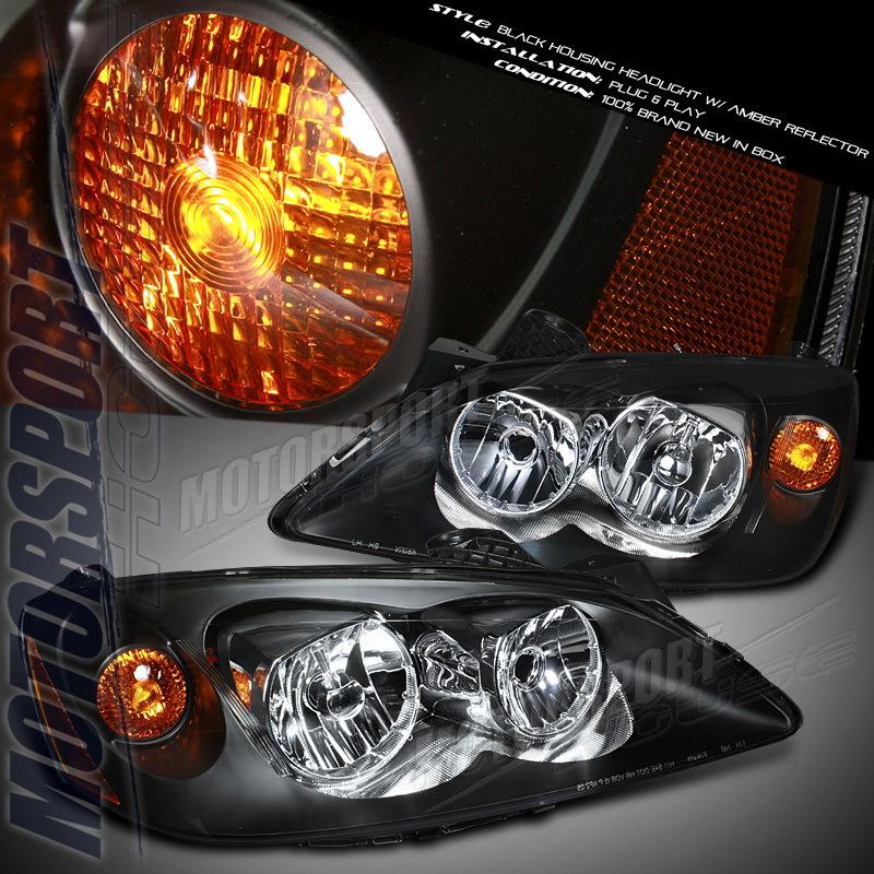 05-09 pontiac g6 blk headlights amber reflector assembly pair new replacement