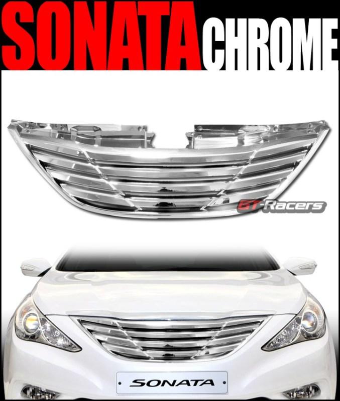 Chrome horizontal sport front bumper hood grill grille abs for 2010-2012 sonata