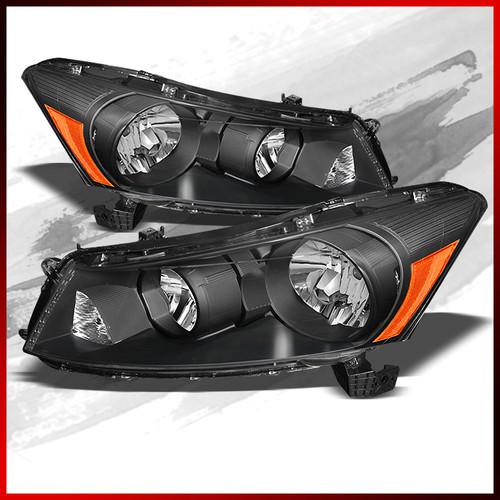 08-12 honda accord 4dr sedan jdm black amber crystal headlights lamps pair set