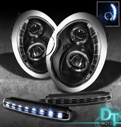 Led bumper fog lamps+02-06 mini cooper drl led projector head lights black