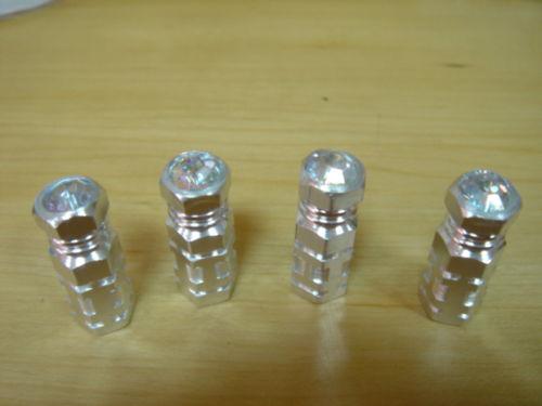 Car vip crystal wheel air valve caps set 4 pieces alloy silver