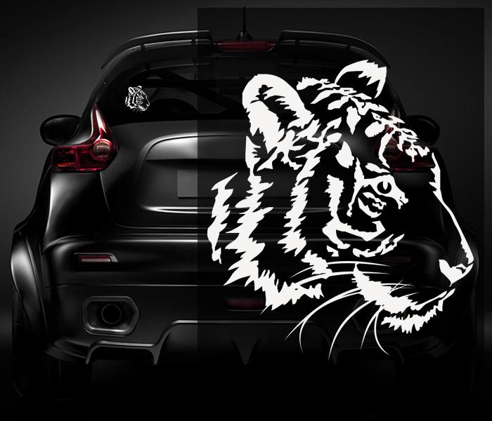 Tiger decal white 5"x4.3" bengal siberian cat vinyl car window sticker t1 zu1