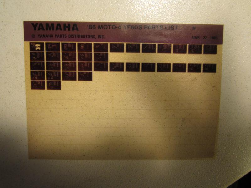 1986 yamaha atv yf60s moto 4 microfiche parts catalog yf 60 s