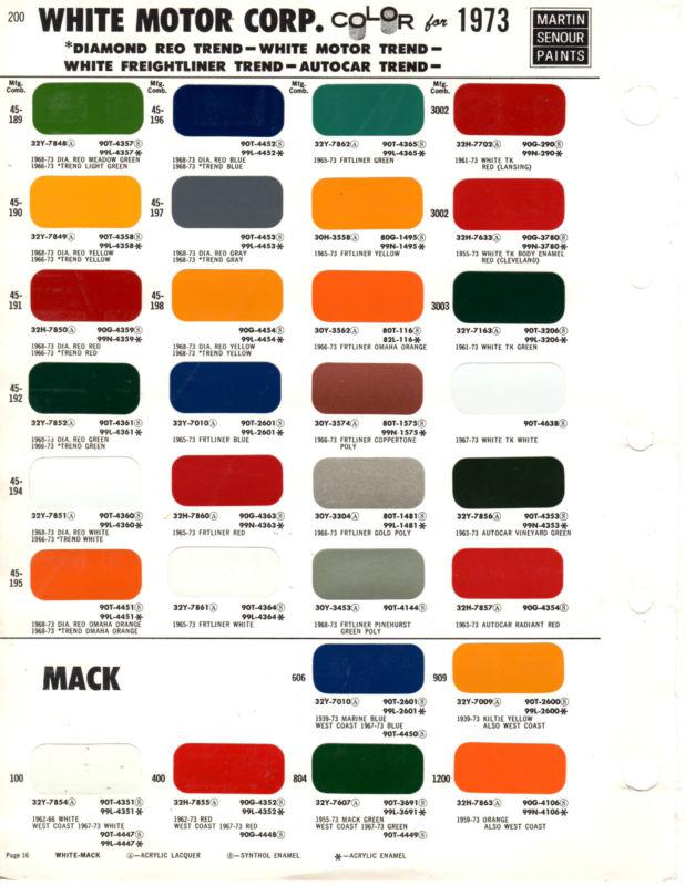 1960 1961 1962 1963 1964 1965 to 1973 kenworth white mack truck paint chips ms15