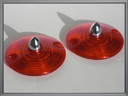 2 red lenses w/ chrome spike for harley turn signal running light blinkers 