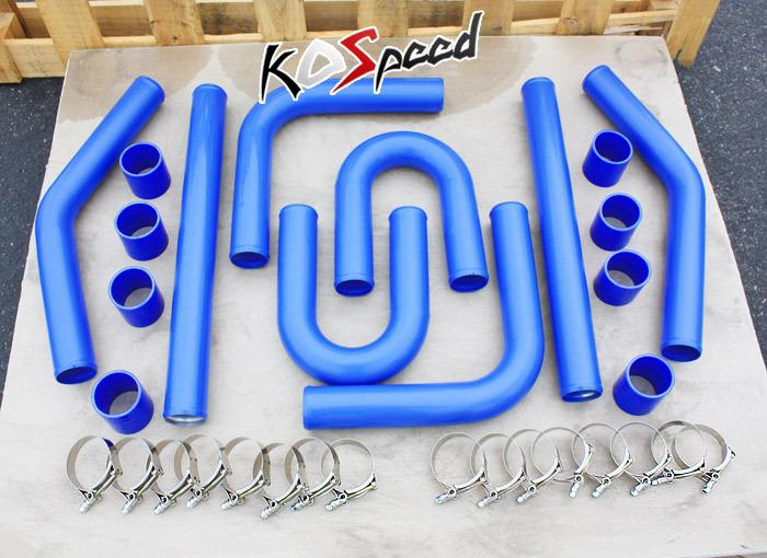 Universal 2.5" blue intercooler piping+t-clamp+silicone coupler 8pcs diy kit jdm